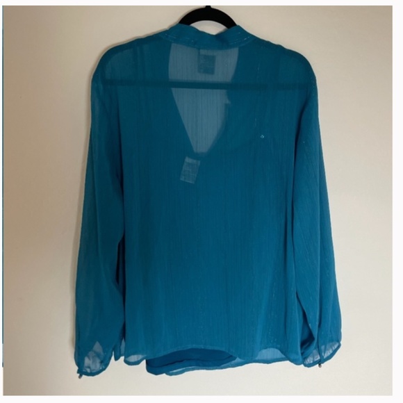 Faded Shimmer Hipster Button Down Flow Business Casual Sheer Hip Tank Blouse - Picture 11 of 12